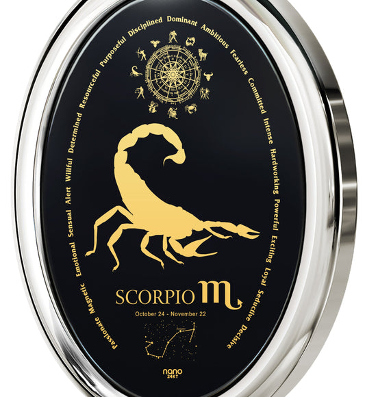 Scorpio Necklace Zodiac Pendant 24k Gold Inscribed on Onyx Stone