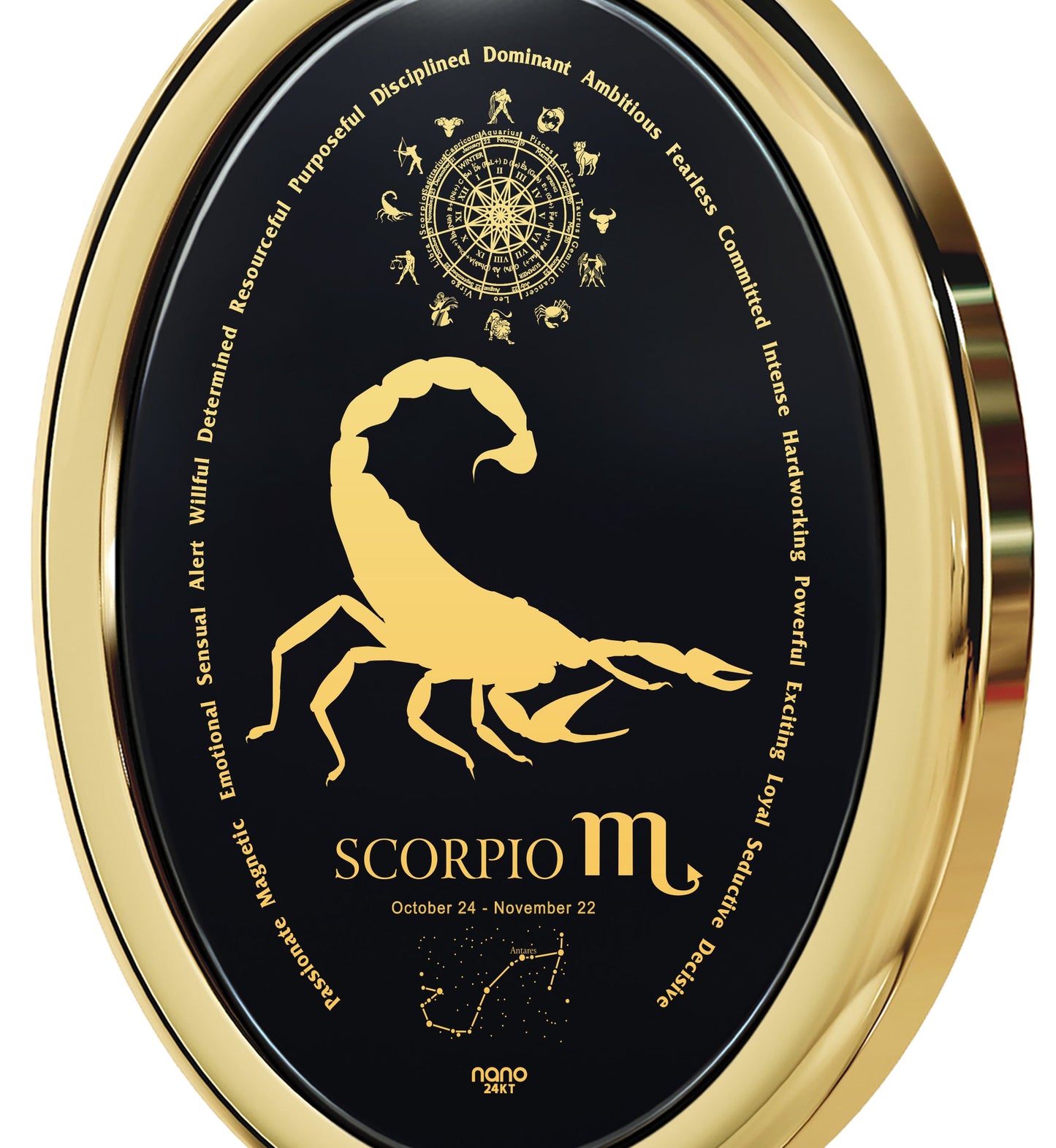 Scorpio Necklace Zodiac Pendant 24k Gold Inscribed on Onyx Stone